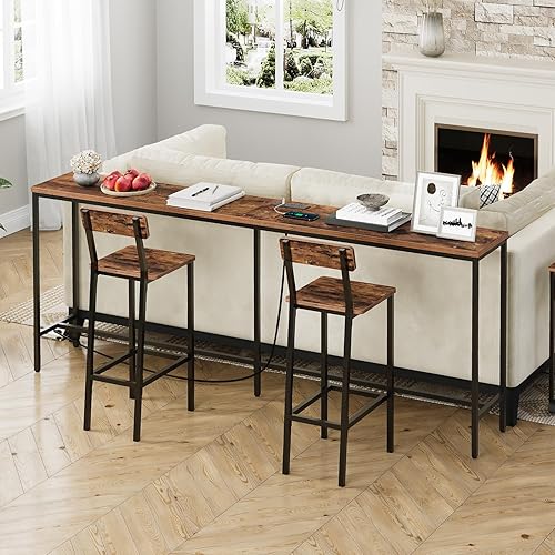 Miniatura 89 de Mesa consola con toma de corriente, mesa de sofá estrecha de 70.9 pulgadas, mesa de entrada industrial con puertos USB, mesa detrás del sofá para