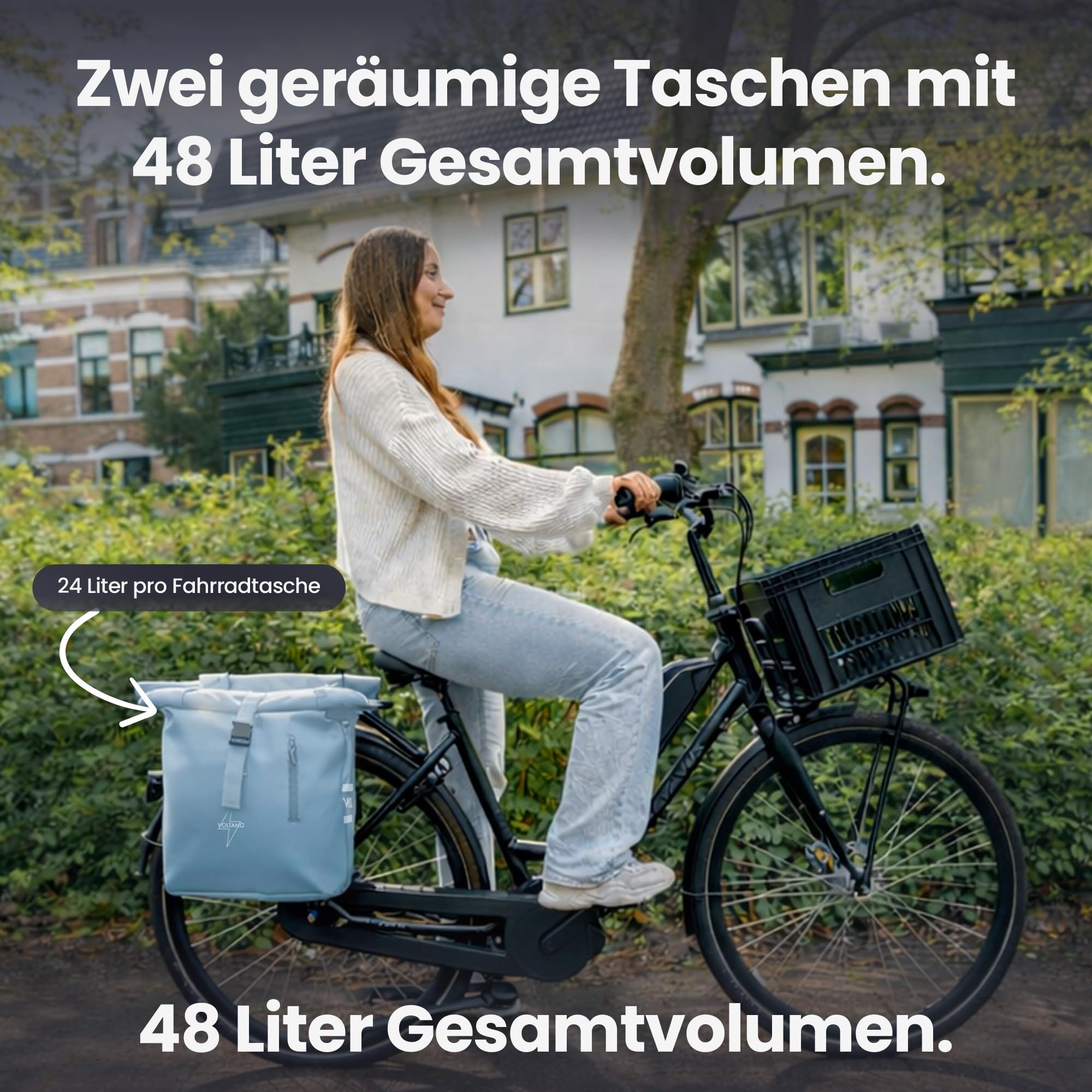 Fahrradtaschen für Gepäckträger 48 Liter 2er Set Rolltop - Eisblau | Fahrradtasche wasserdicht [4 Fächer Rolltop] - Gepäckträgertaschen [Rackmontage] - Doppeltasche abnehmbar für E-Bike