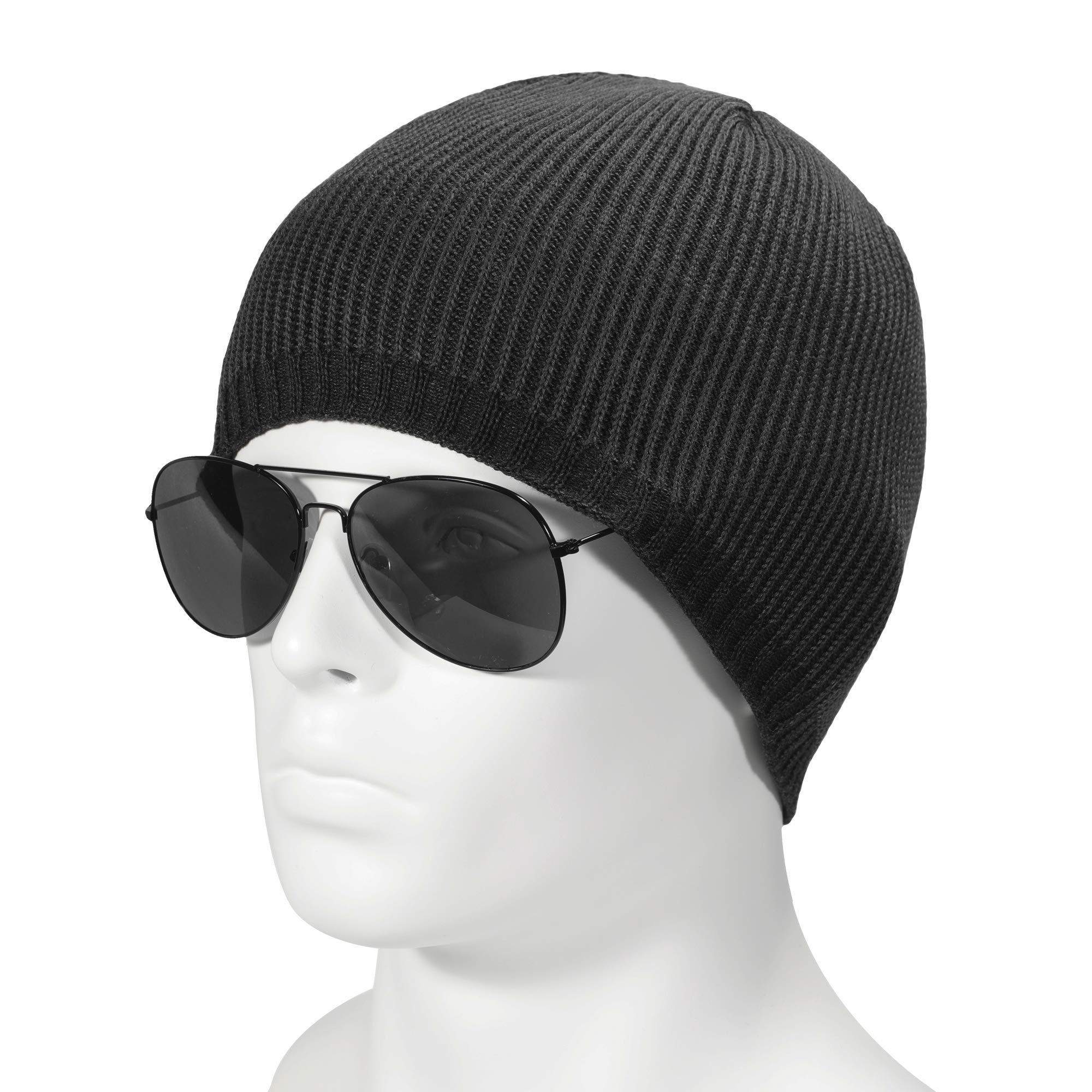 ZLYC Men Fashion Knit Fisherman Beanie Hat Winter Warm Thick Skull Cap (Plain Charcoal)