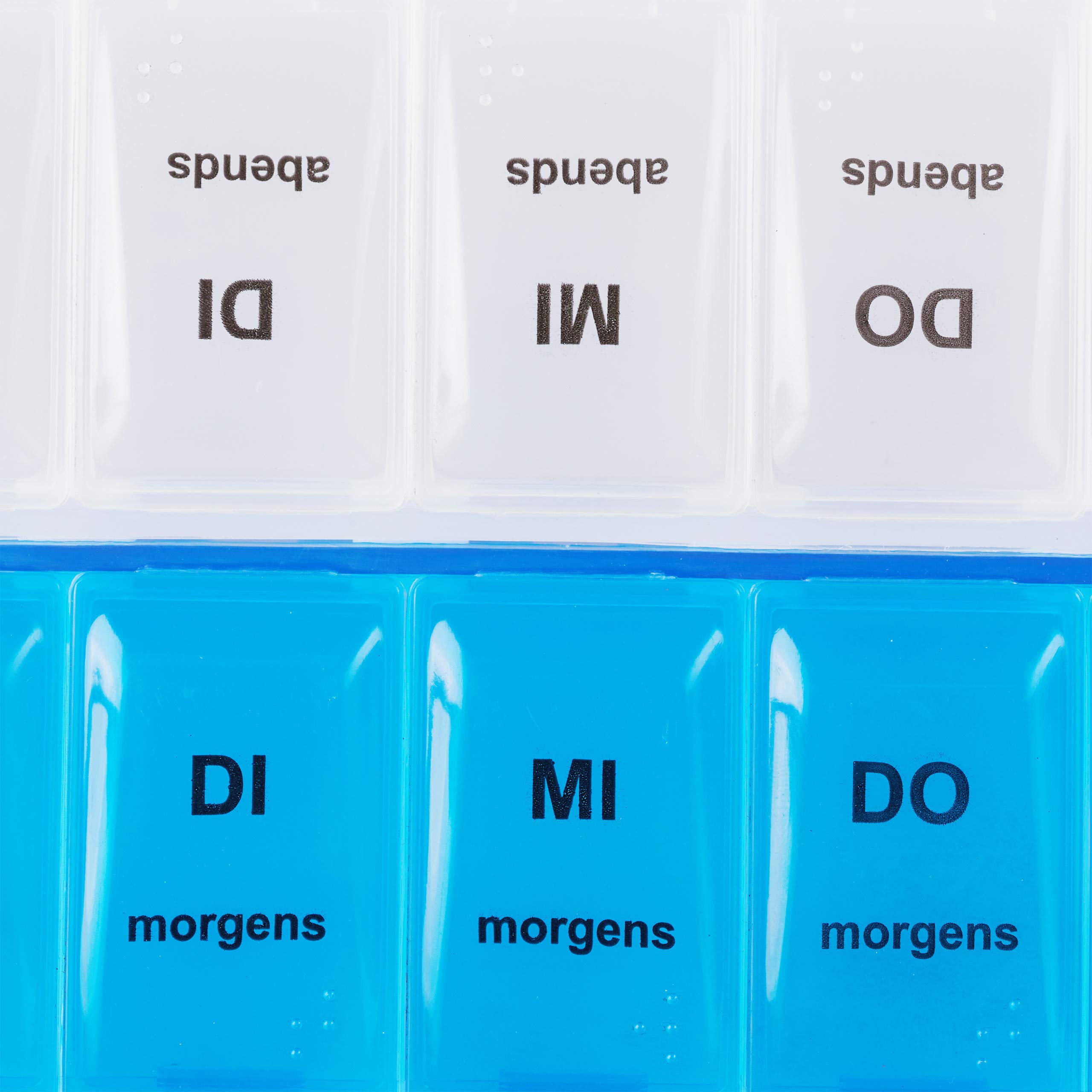 Relaxdays Pilulier 7 Jours, Lot de 10, 2 Compartiments par pilulier, boîte médicaments semainier Matin Soir comprimés, Blanc Bleu | Pilulier hebdomadaire pour la maison et les déplacements