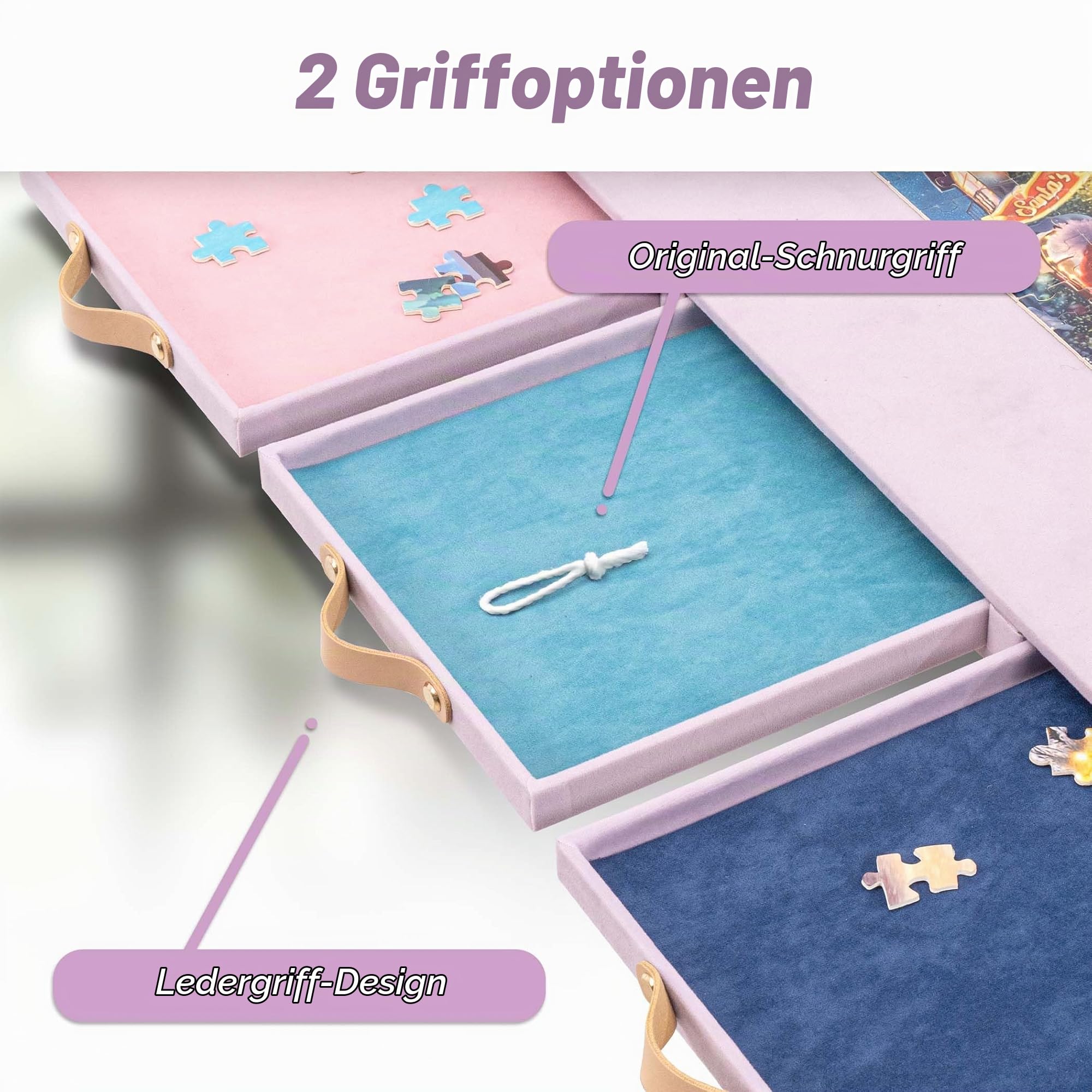 Tektalk Flanellstoff-bedeckter Puzzle-Tisch mit integriertem verstellbarem Ständer und Abdeckung, tragbare Puzzle-Platte mit 6 Sortierschubladen, für bis zu 1500 Teile – lila