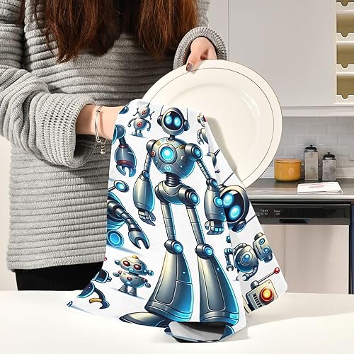 Miniatura 6 de GAIREG Cute Cartoon Robots Tea Towls, 28x18 Inch Decorative Kitchen Towels Farmhouse Style