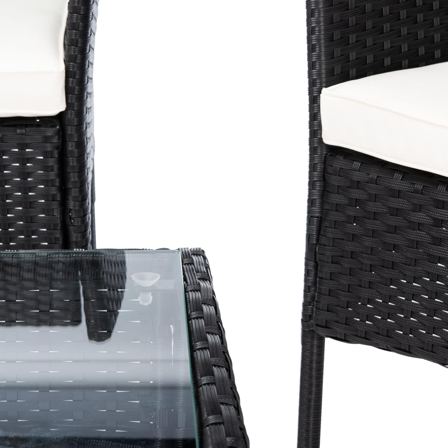 SAFAVIEH PAT7504A Collection Abdul Black and Beige 4-Piece Outdoor Living Patio Set