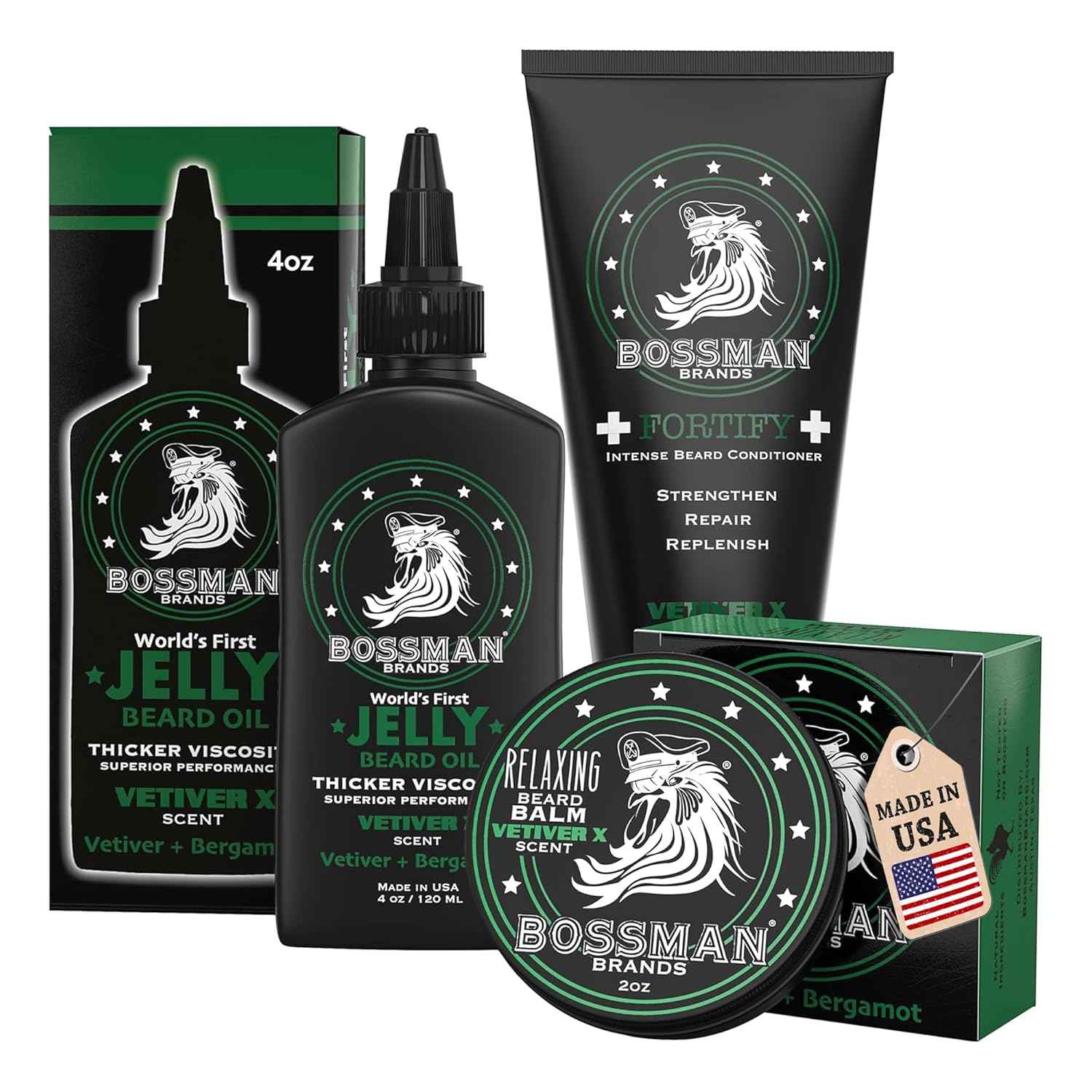 Bossman Essentials Beard Kit: Fortify Conditioner, Jelly Oil & Balm