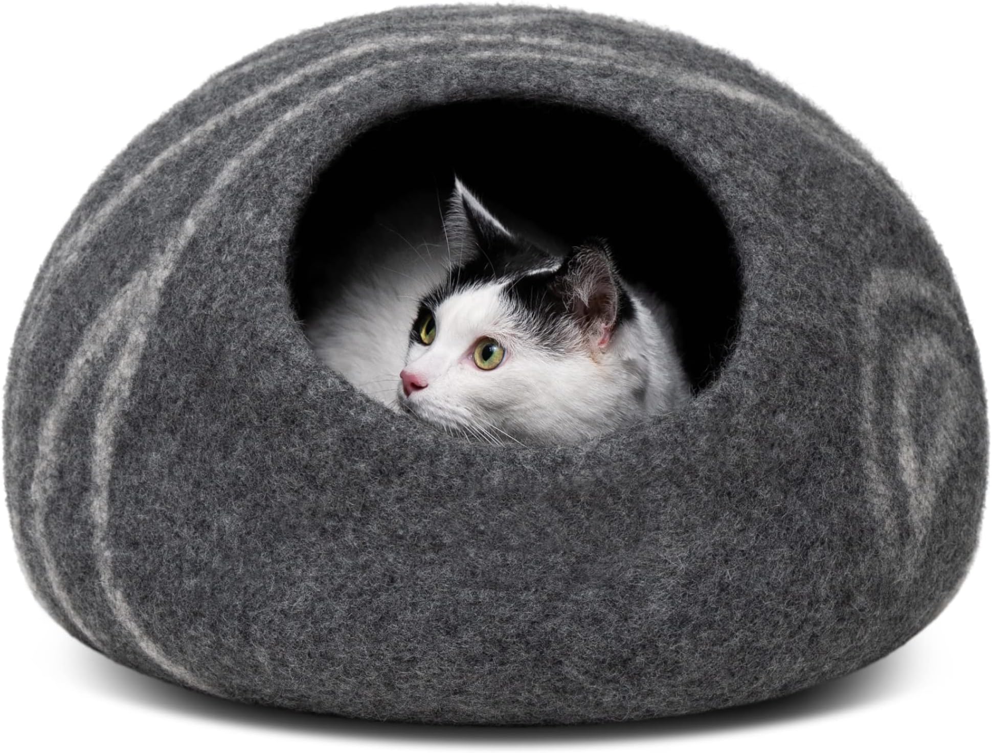 MEOWFIA Premium Felt Cat Bed Cave - Handmade 100% Merino Wool Bed for Cats and Kittens (Large, Dark Grey)