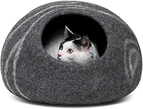 MEOWFIA Cat Cave – Premium Felt Cat Bed for Indoor Cats, Handmade 100% Merino Wool (Dark Grey, Large)