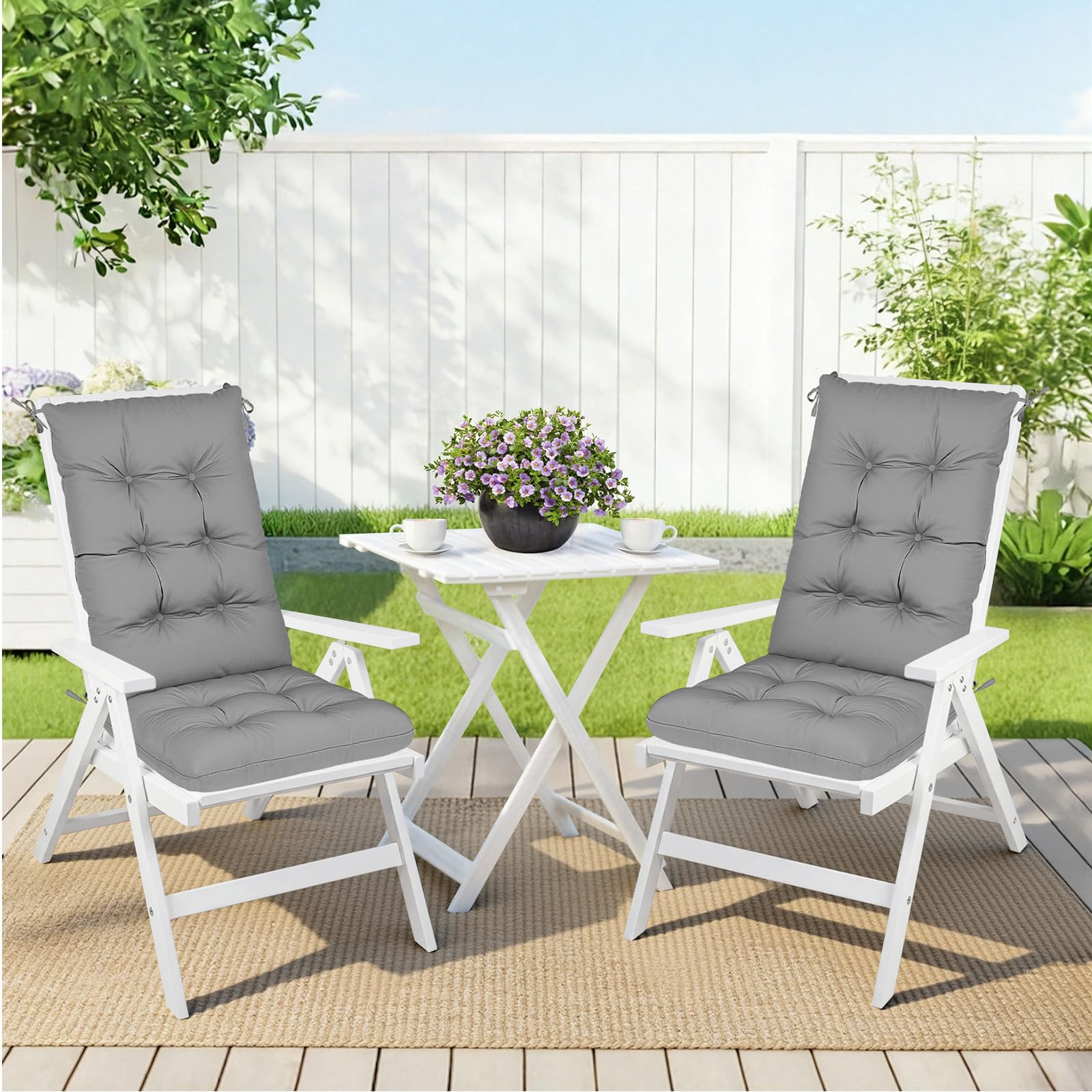 RIMEPATIO Outdoor High Back Chair Cushion 120x45cm, 8cm Thick Tufted Waterproof Rattan Seat Pad with Ties for Garden & Patio Dining Chairs, Loungers, Recliner, Grey — view 6