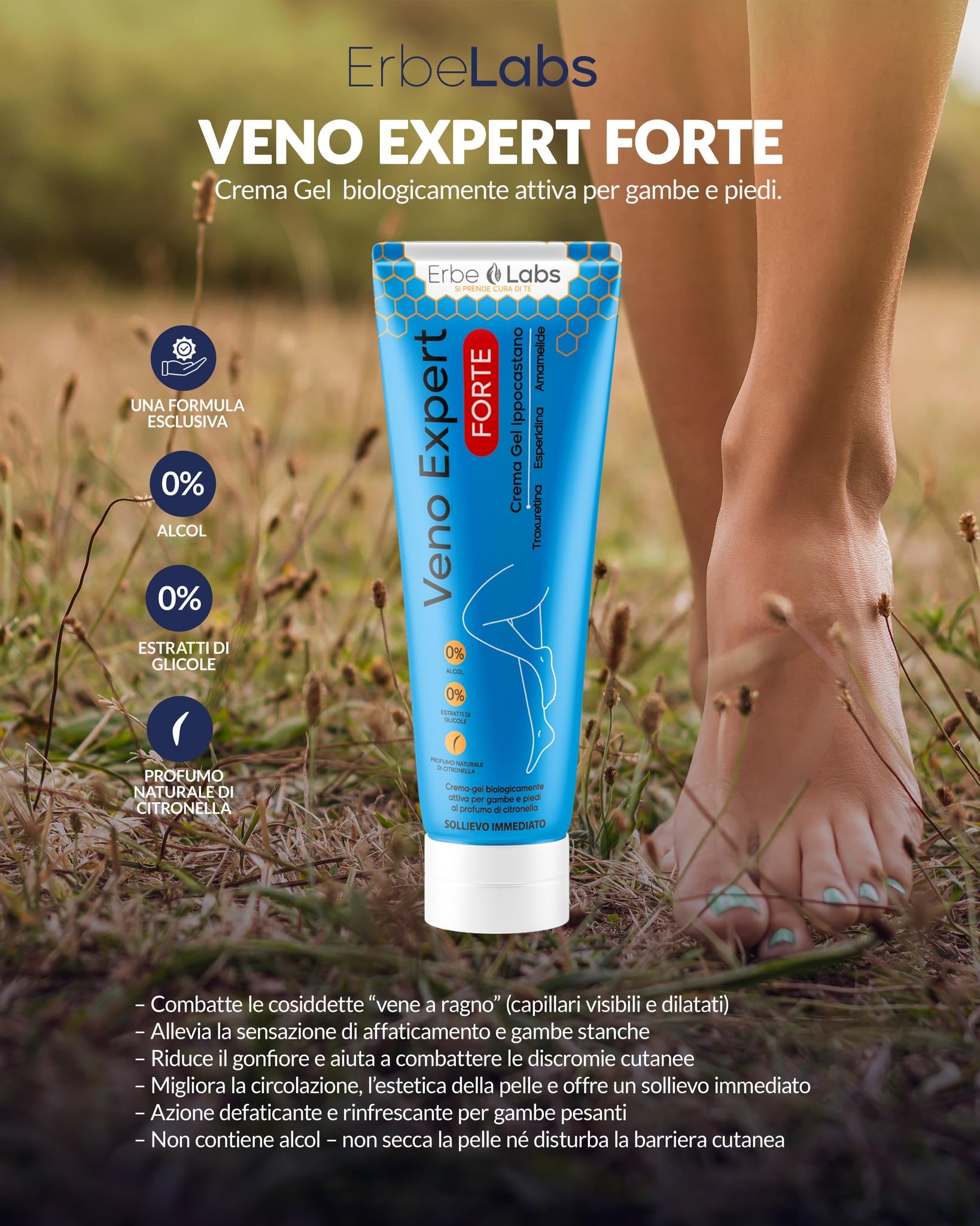 Veno Expert Forte 150 ml – crema gel Professionale con 12 Estratti Funzionali | Formula Potenziata con Troxerutina e Esperidina | Sollievo e Freschezza per Gambe Pesanti | Senza Alcol e Senza Glicoli