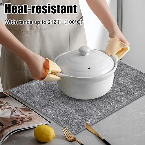 Miniatura 2 de Homaxy Juego de 6 manteles individuales de piel sintética resistentes al calor para mesa de comedor, impermeables, lavables, lavables, fáciles de