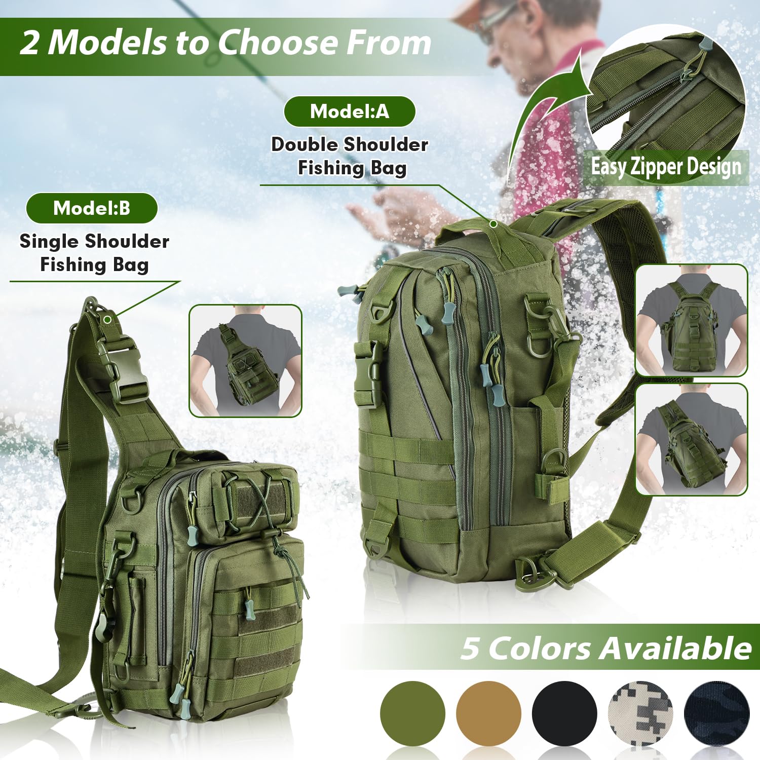 Aertiavty Mochila de pesca, bolsa de pesca con caja de aparejos, bolsa compacta para aparejos de pesca, mochila de aparejos de pesca con soporte para caña para deportes al aire libre, regalos de pesca