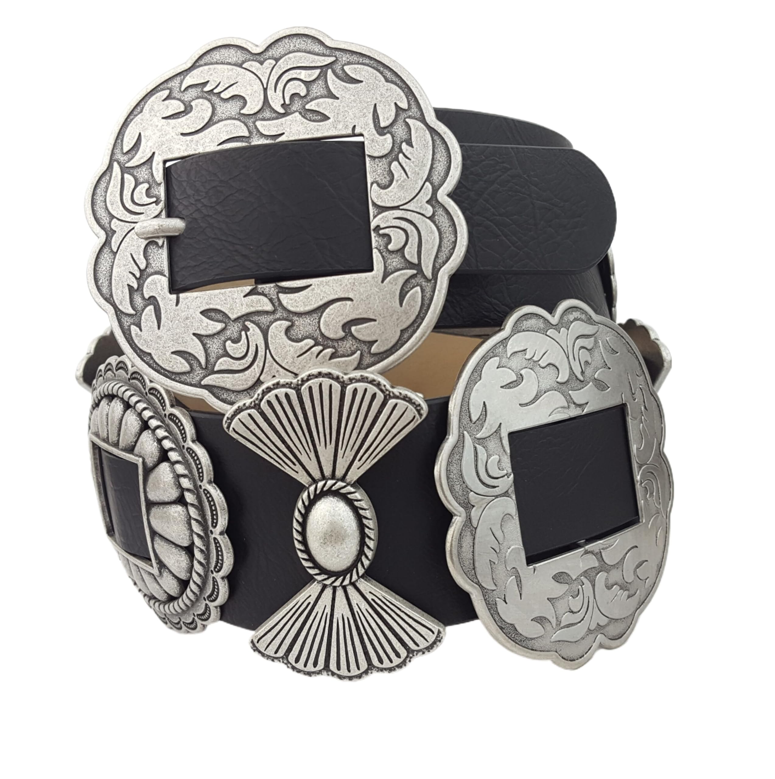 AXESORIA: Western Wide-Width, Fully Packed Concho Belt Black S/M