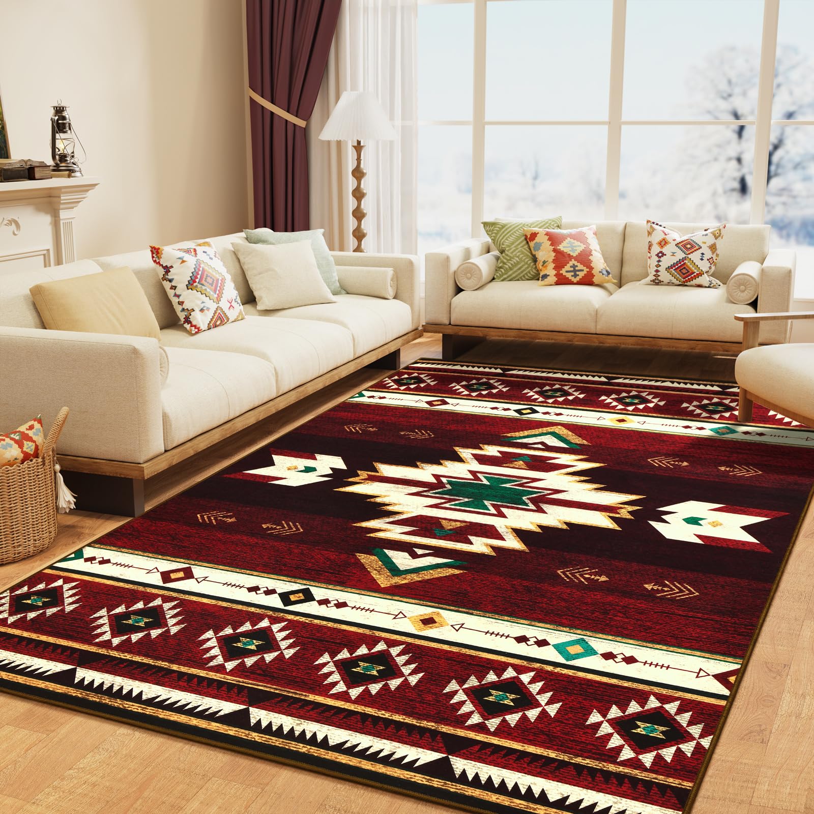 B BENRON Western Rugs for Living Room, Non Slip Rustic Rug for Bedroom Dining Table Kitchen, Washable Aesthetic Area Rugs for Home Decor, 5ft x 7ft,