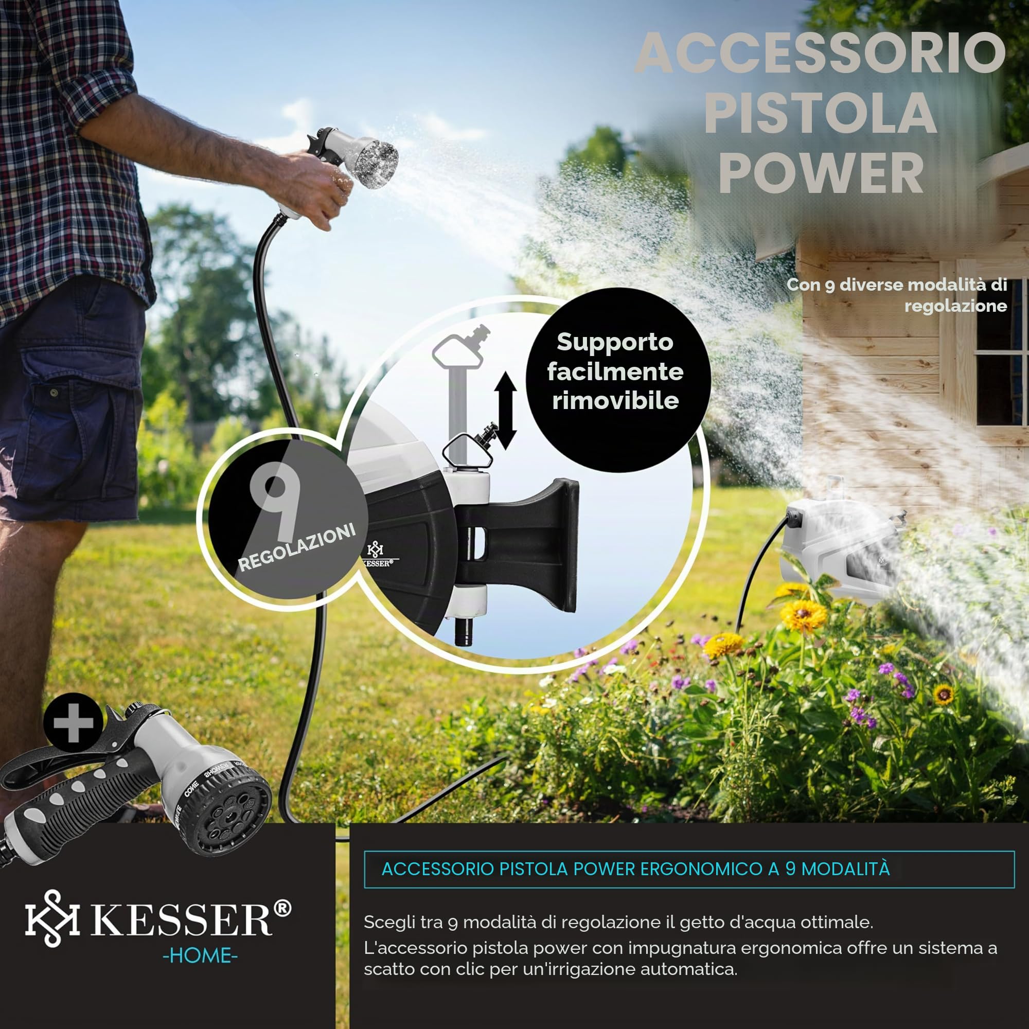 KESSER® Avvolgitore di Tubi Acqua | Doccetta Multipla | Orientabile a 180° | Tappo di riavvolgimento | Cassetta dei Tubi a Parete | Avvolgitubo dell'Acqua | Pompa da Giardino, Arancione, 15 Metri