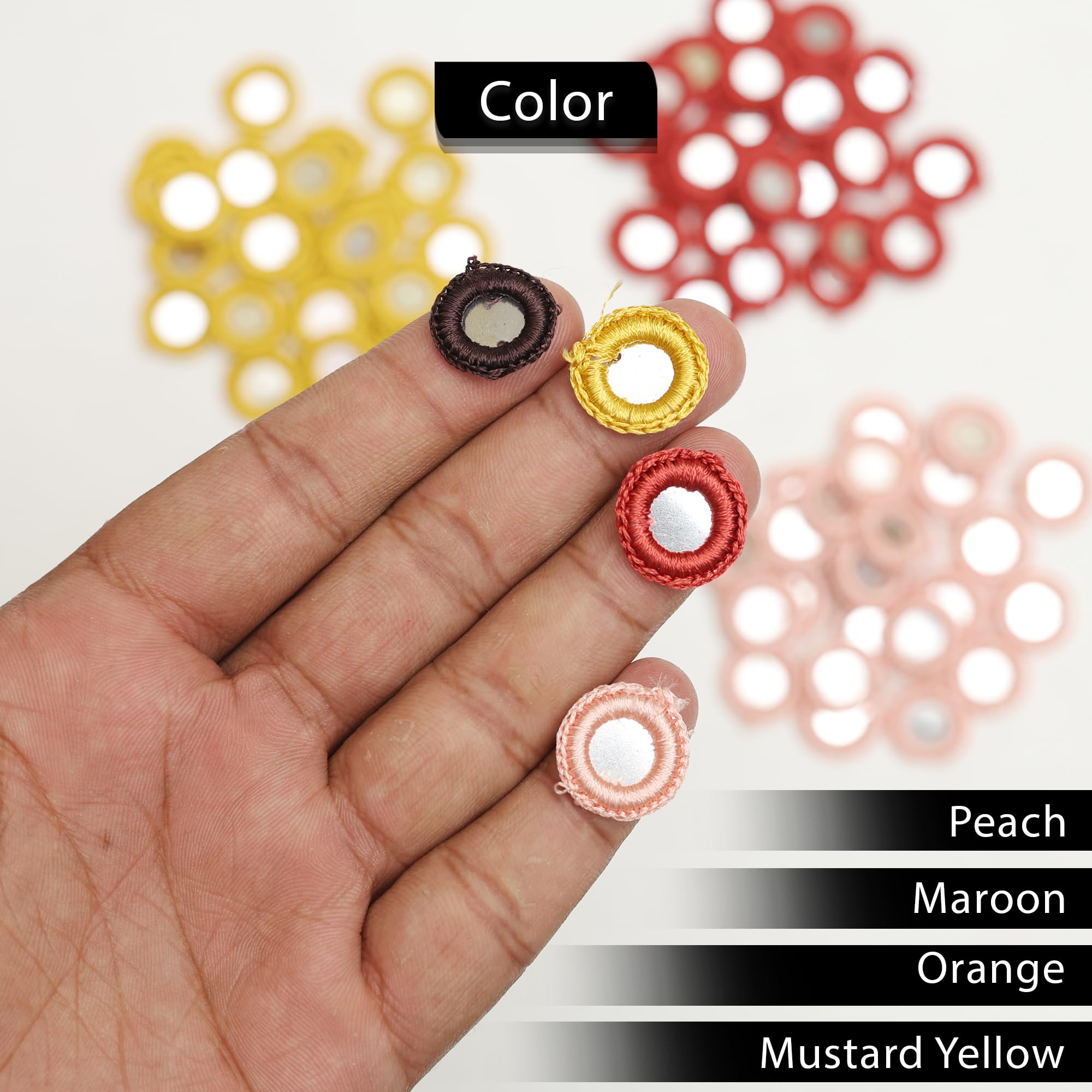 EmbroideryMaterial 100 Pcs Acrylic Embroidery Crochet Mirrors for Craft, Dress Designing, Jewellery Making, Embellishments & Decorative Projects (20MM, Maroon, Peach, Orange, Mustard Yellow - 25 Each) 2