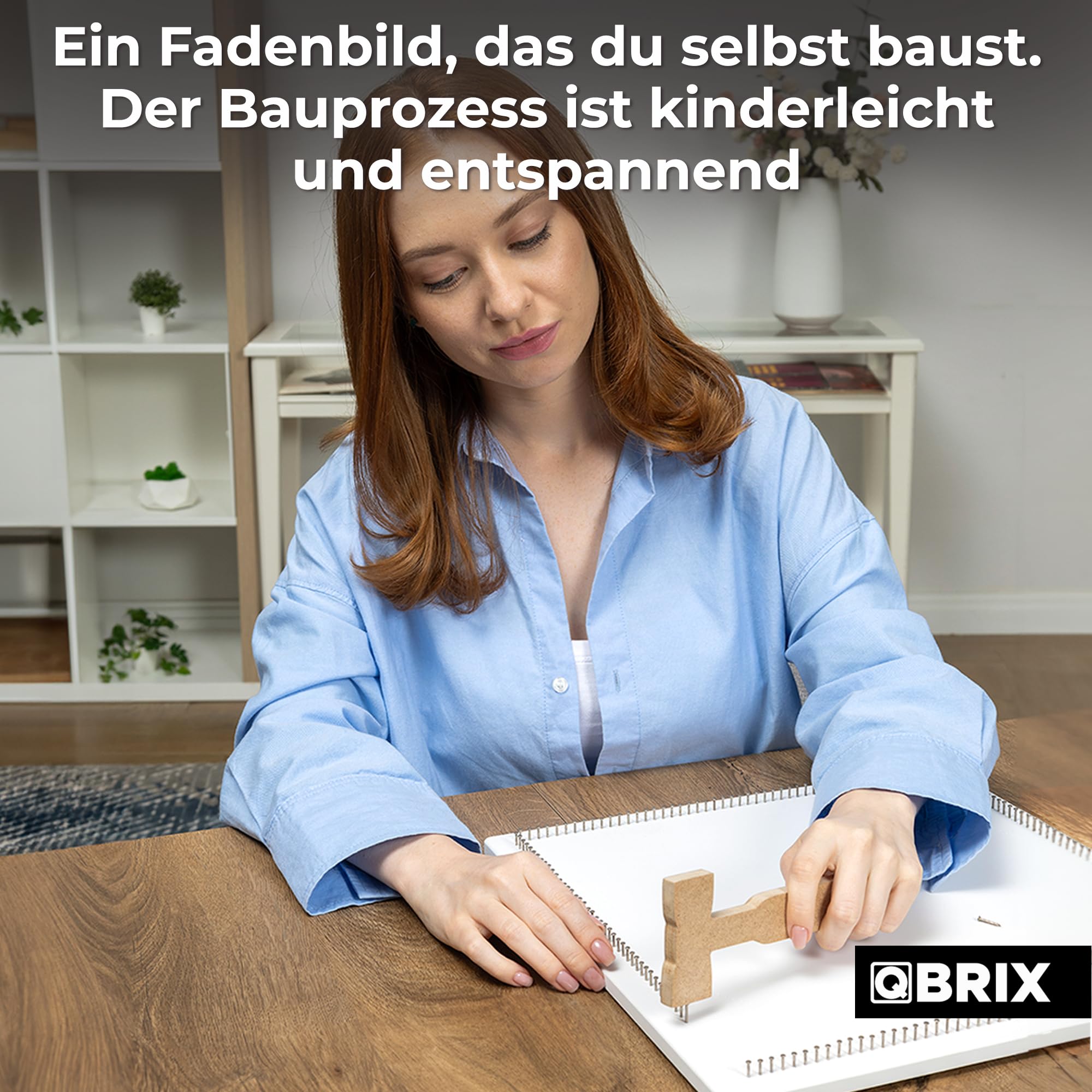 QBRIX Mini – String Art Fadenbild DIY | personalisiertes Geschenk | eigenes Foto als Garnbild | Wunschmotiv | Wandbild (Quadrat- oder Rundform 37×37 cm)