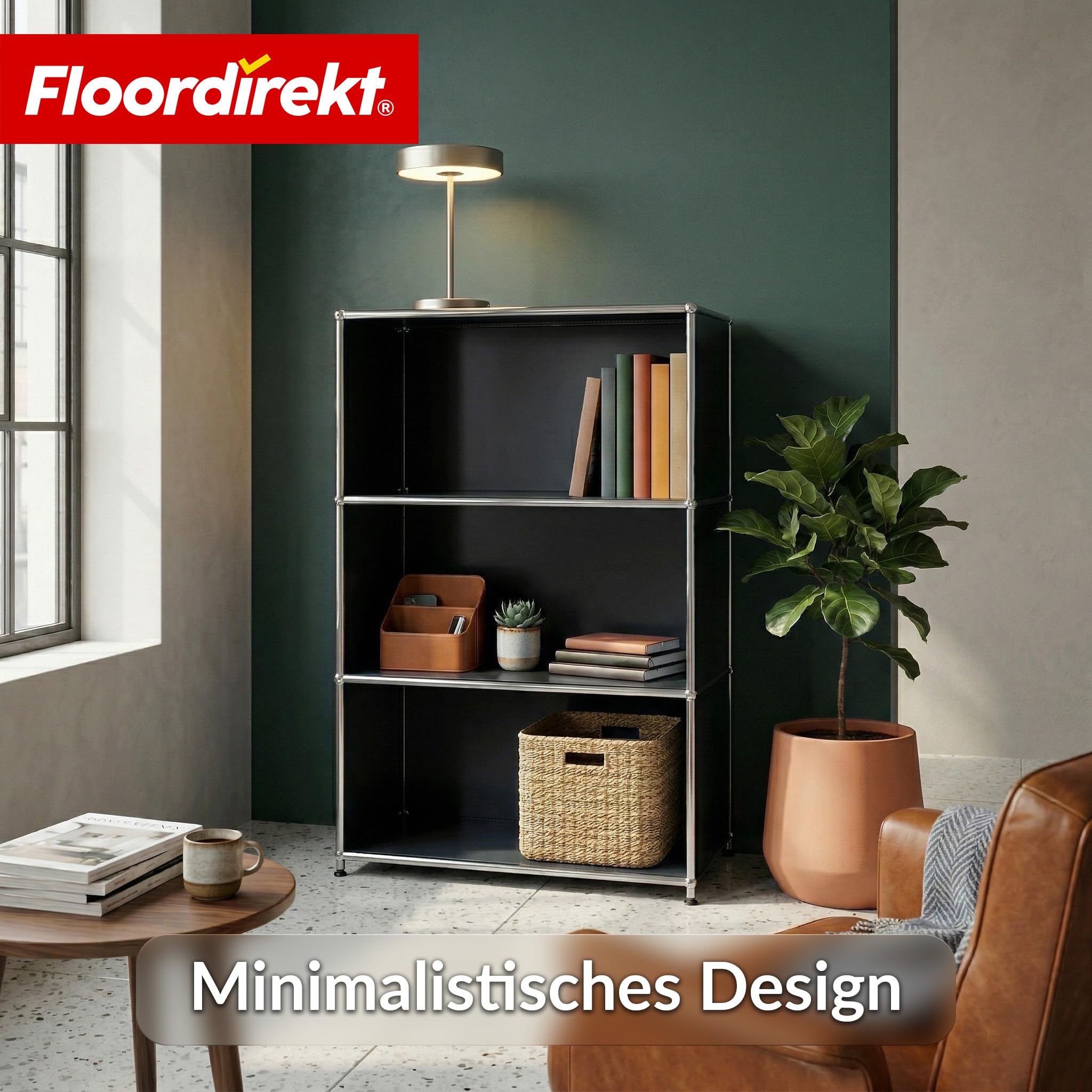 Floordirekt Regal Schwarz 75x40x120cm - 4 Ablagen - Metallregal mit Seitenwänden - Modernes Aufbewahrungsregal - Würfelregal - Concept Epure MK-101