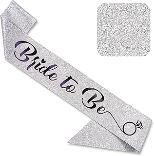 CORRURE 'Bride to Be' Sash for Bachelorette Party - Bridal Shower Silver Glitter Sash with Black Foil Lettering - Hen Party Decorations Supplies Accessories, Wedding Engagement Party Favors Gift