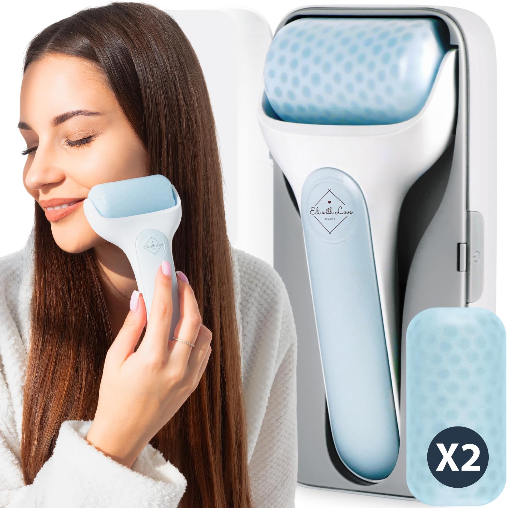 Eli with Love Ice Roller for Face Premium Facial Ice Roller with Carry Case and 2X Rollers for Long Lasting Cold - Eye Roller for Puffy Eyes & Cold Massage for Migraines