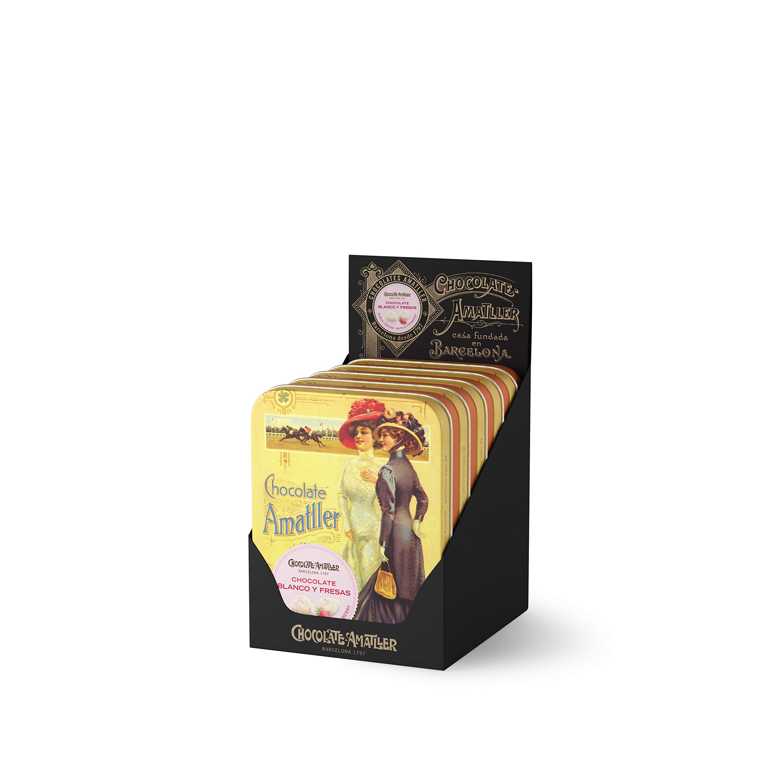 Chocolate Amatller - Hojas Finas en caja metal (Chocolate blanco y fresas) - 5 unidades x 60g
