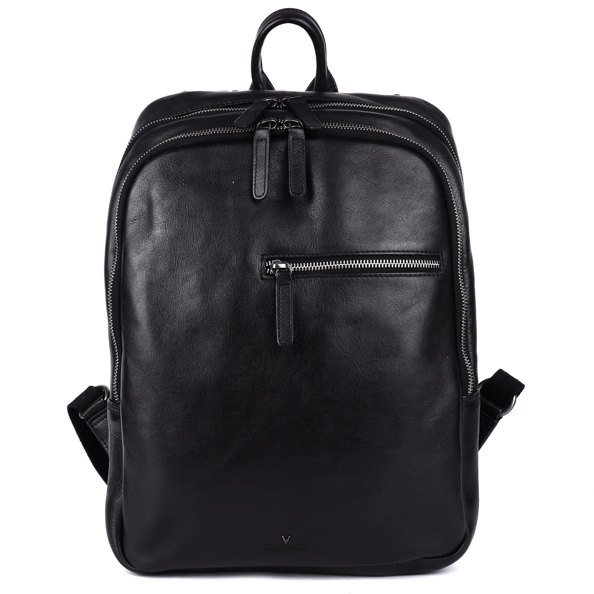 VILENCA HOLLAND Black Leather Backpack | 15 Inch Genuine Leather | Adjustable Straps | RFID Blocking | Laptop Compartment | 25L | For Men & Women |