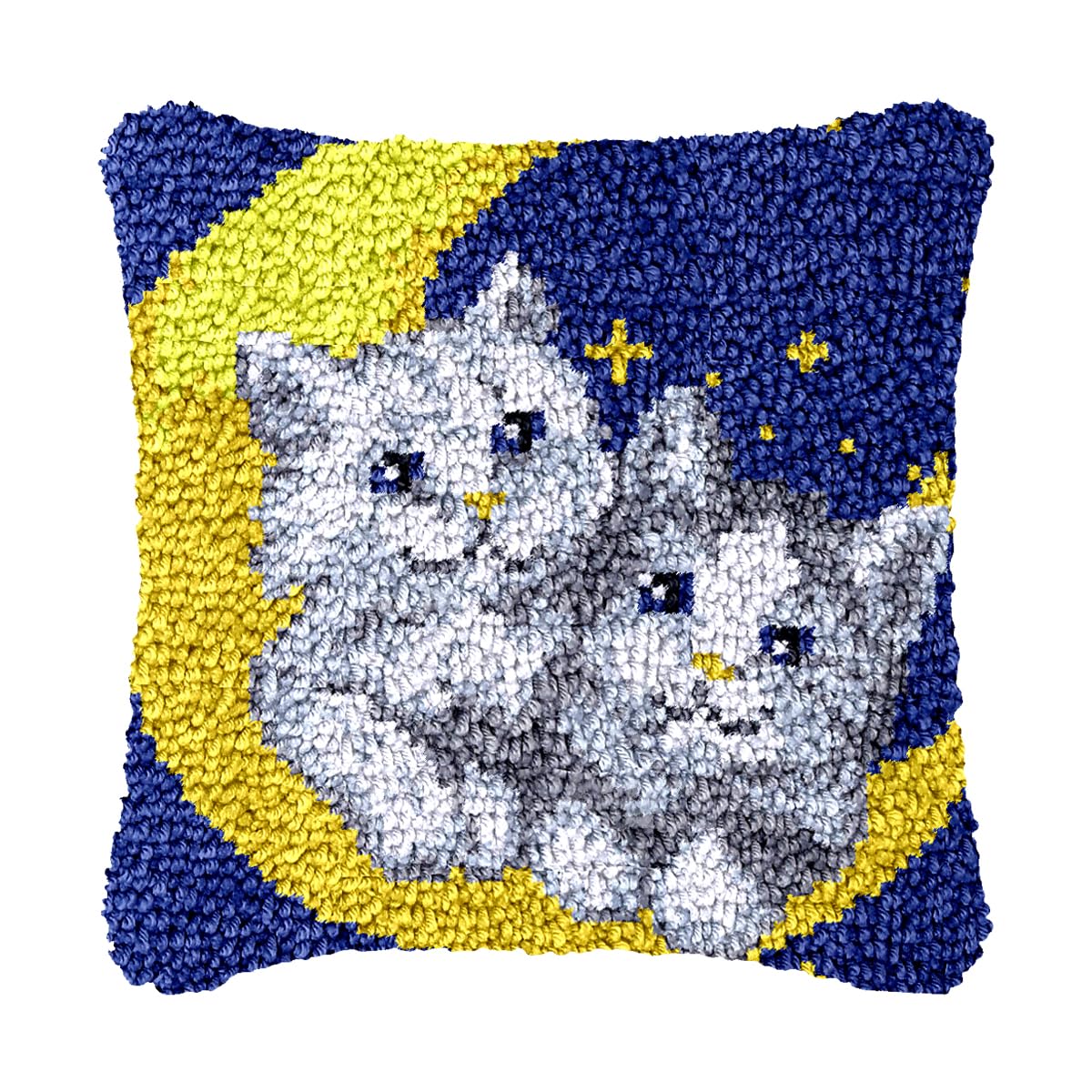 bositigo Latch Hook Kits for DIY Throw Pillow Cover, Colorful Handmade Pillow Case for Home Decoration, Festival Gift 17x17inch (Moon Cat1)