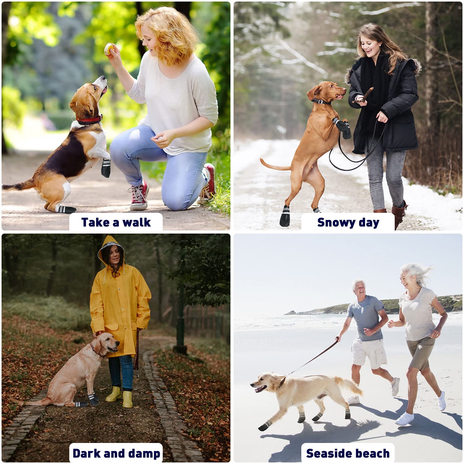 Bottes Chien, Ensemble de 4 Chaussures pour Chiens Antidérapant, Bottes de Protection pour Chien Imperméable pour Chiens de Taille Moyenne et Grande (L, Noir)