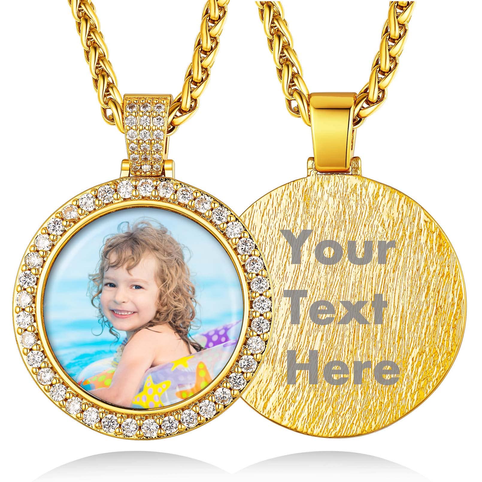Custom4U Picture Necklace Personalized Photo Circle Chain for Men Women