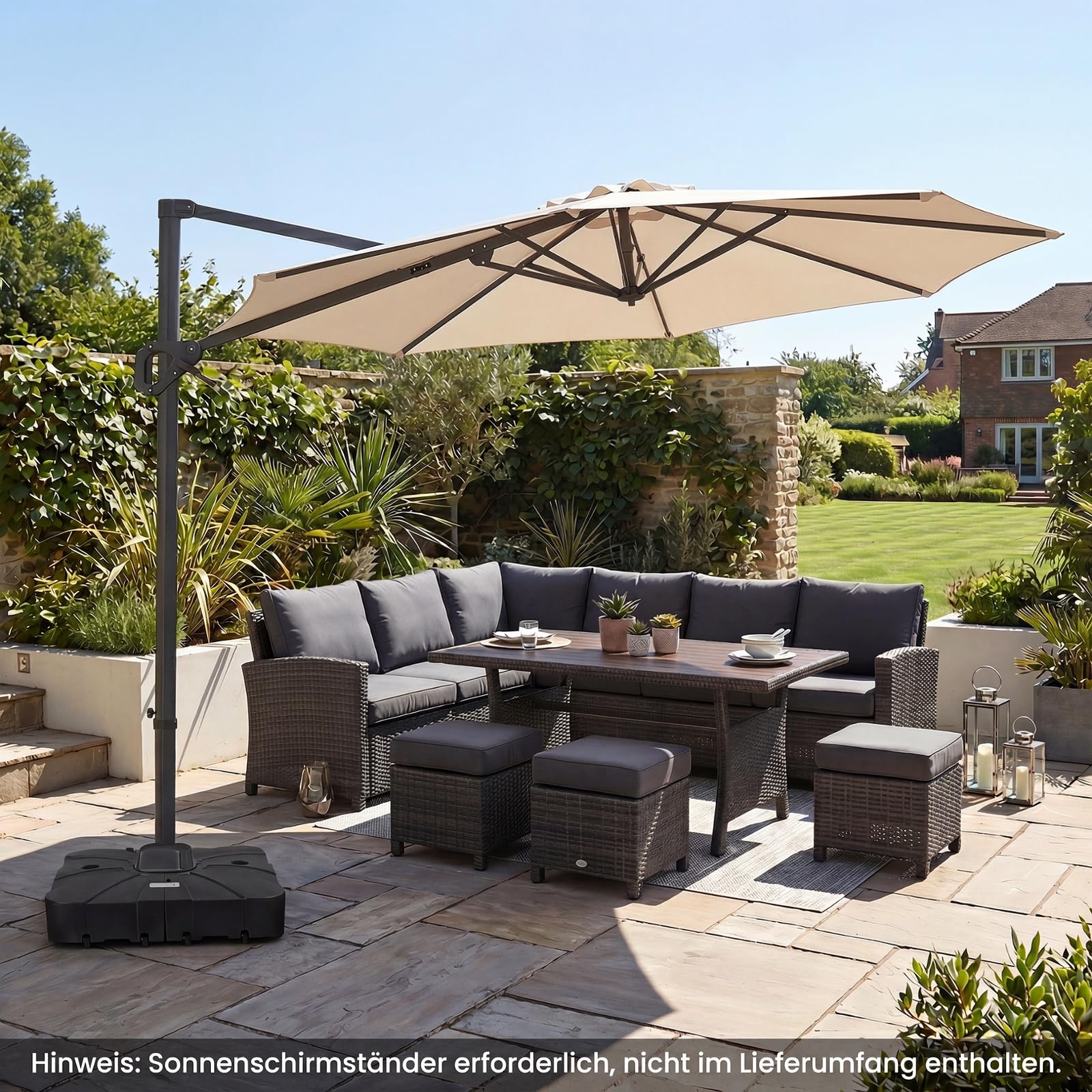 COSTWAY Sonnenschirm Alu 300 x 300 cm, Ampelschirm mit Kurbel, 360° drehbar, Neigungswinkel stufenlos verstellbar, großer Gartenschirm, Terrassenschirm, Marktschirm für Garten, Terrasse (Beige)