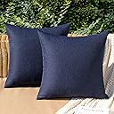 MIULEE Pack of 2 Decorative Outdoor Solid Waterproof Throw Pillow Covers Faux Linen Garden Farmhouse Cushion Cases for Summer Patio Tent Balcony Couch Sofa 16x16 Inch Navy