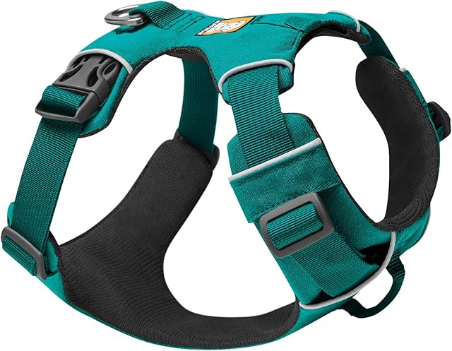 RUFFWEAR Front Range Dog Harness, Adjustable Comfortable Padded Everyday Walking Harness, 2 Lead Attachments, Reinforced Front Clip Webbing & Strong Metal V Ring, Aurora Teal, Small