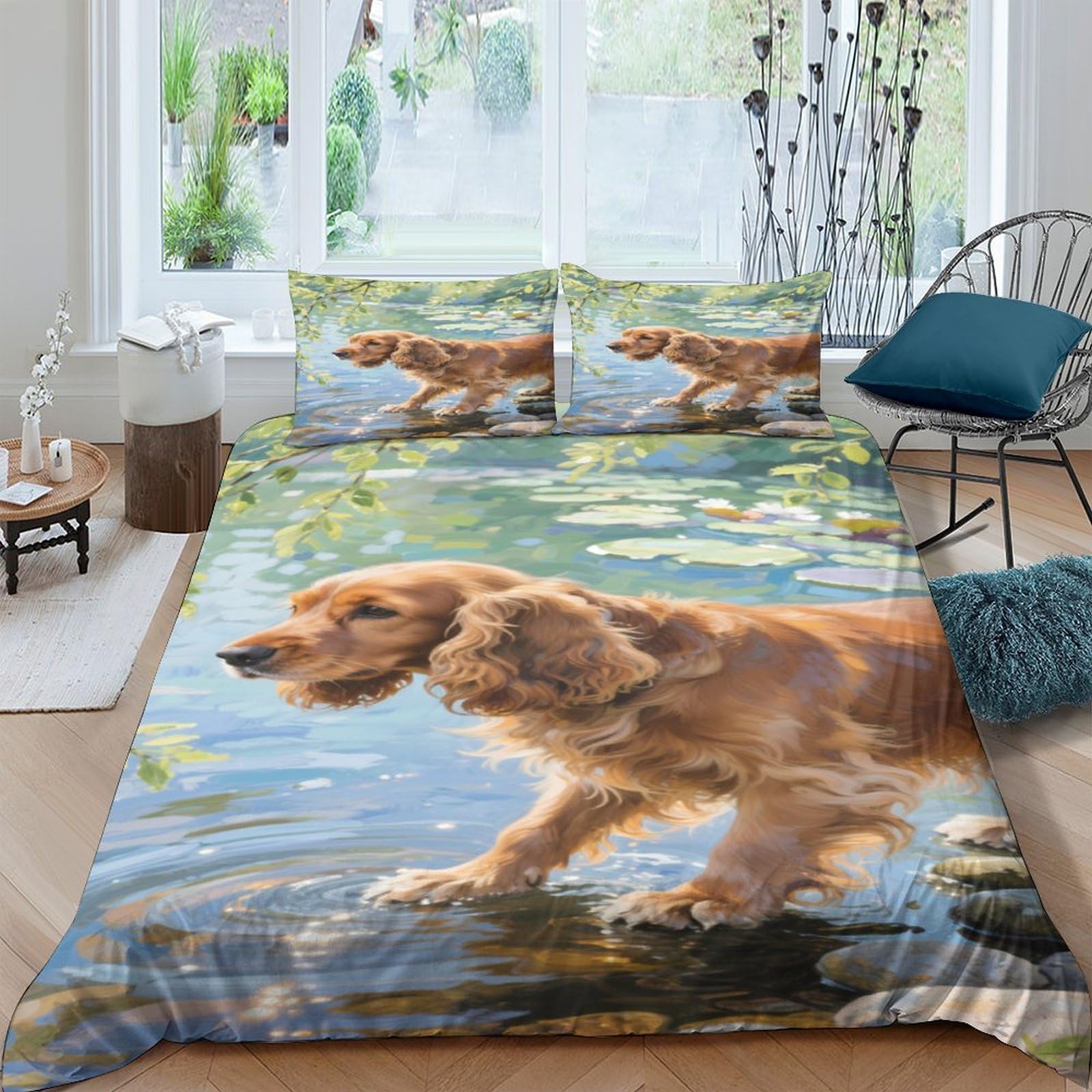 Ctjqhvkz Style-3 3D Printed Golden Retriever Fitted Sheet Microfiber Soft Animal Lake Mattress Cover For Bedroom Dorm Mattress Decor Single（135X200cm）