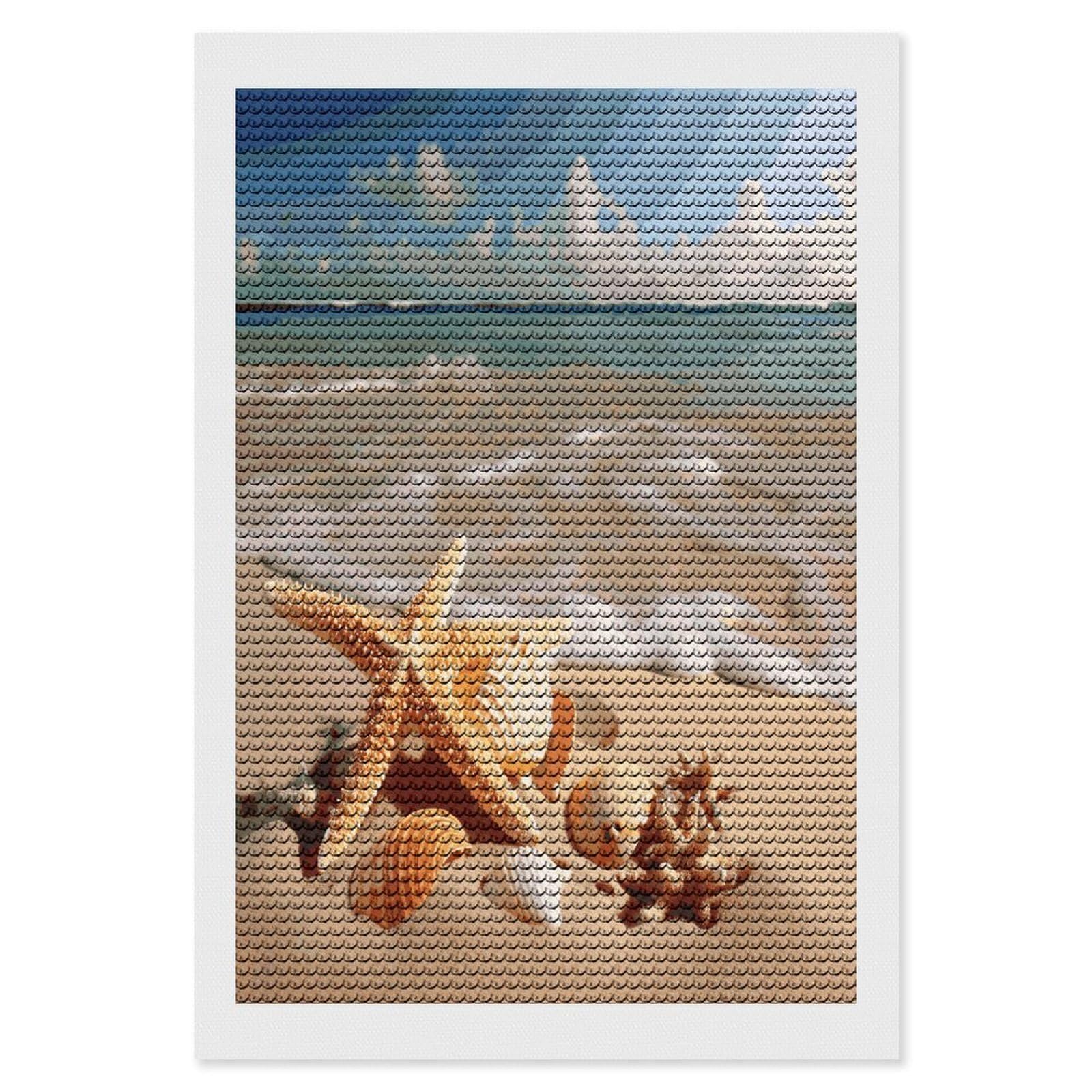 LDGSUPH Seashells Starfish on Beach Diamond Painting Kits for Adults Paint with Diamond Pictures Art DIY Full Drill Diamond Dots Painting Personalized Diamond Photo for Home Wall Decor Gift 8"x12"