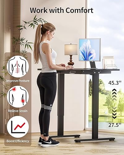 Miniatura 89 de Okin Escritorio eléctrico pequeño de pie, 40 x 24 pulgadas, altura ajustable, color negro, estación de trabajo para oficina en casa Negro