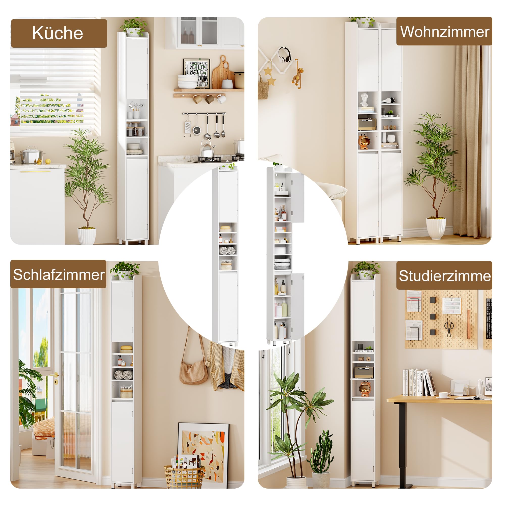 BEWISHOME Badezimmerschrank Schmal Hochschrank für Badezimmer 20x20x180cm