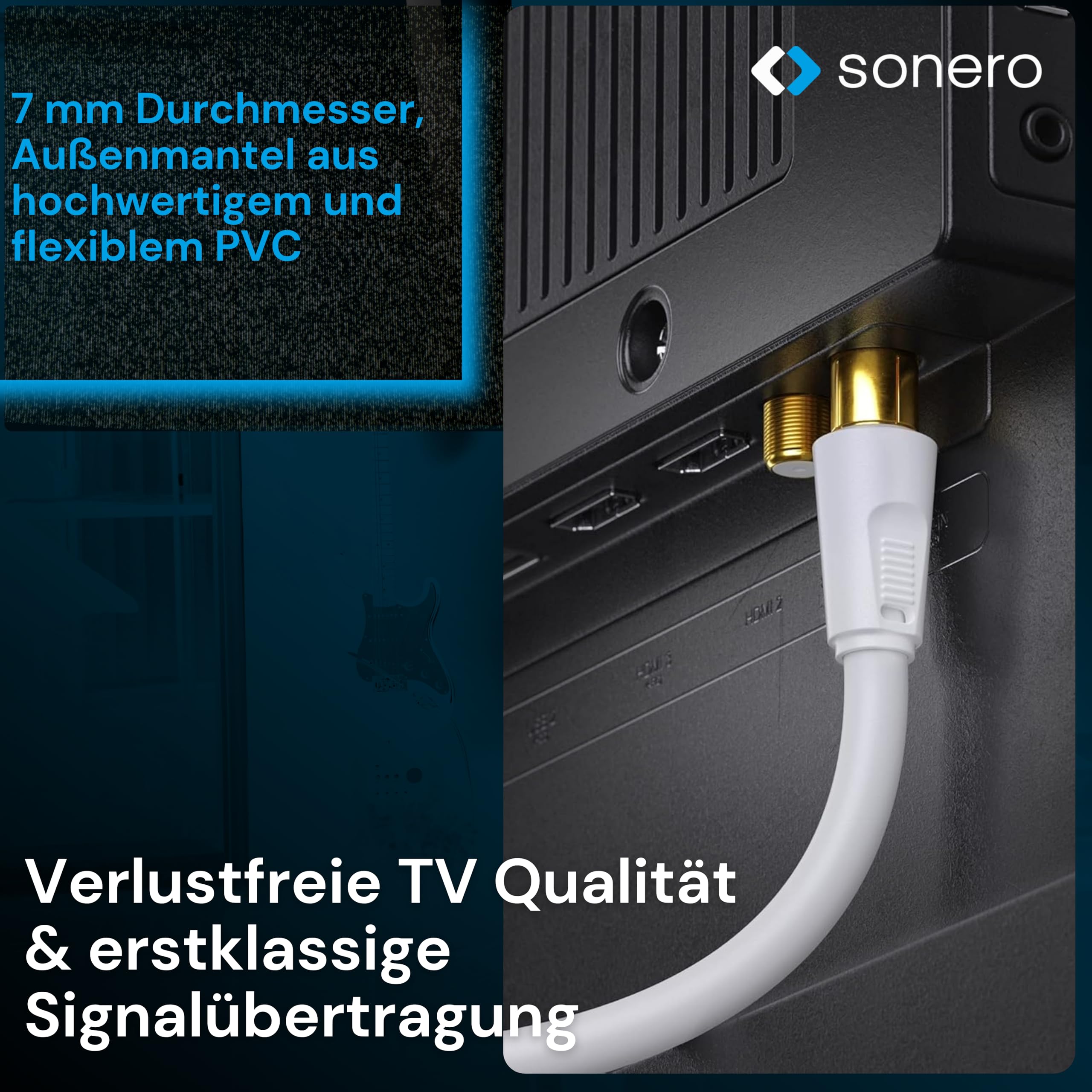 Sonero Kabel antenowy IEC/gniazdo IEC z ferrytem 2,00m, biały