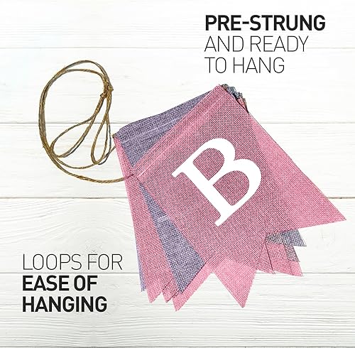 Miniatura 5 de Cartel de feliz cumpleaños de arpillera rosa y morado, sin bricolaje, preencordado y listo para colgar, pancarta de cumpleaños de arpillera de