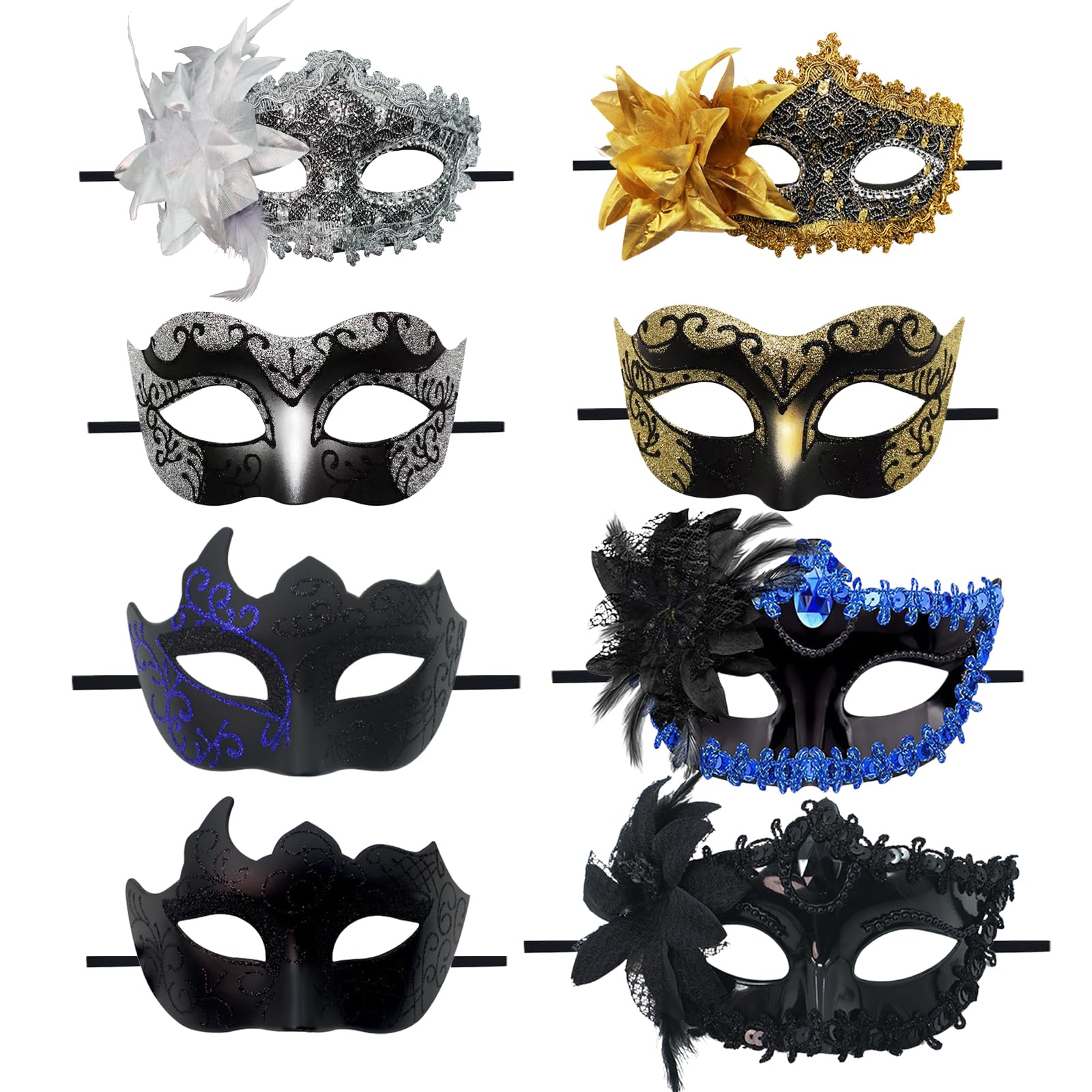 8 pezzi Coppia Maschere di pizzo Uomo Donne Sexy Maschera Occhi per Festa da ballo Maschera Veneziana Costume