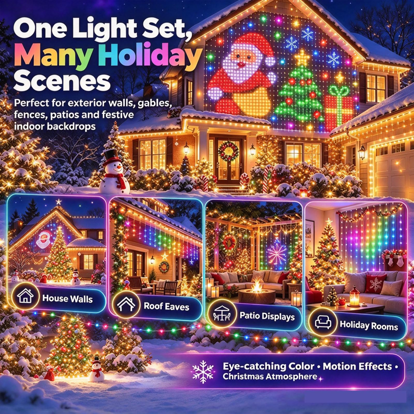 Adius Tenda Luminosa Natale con Immagini, 400 RGB LEDs (200x200cm)
