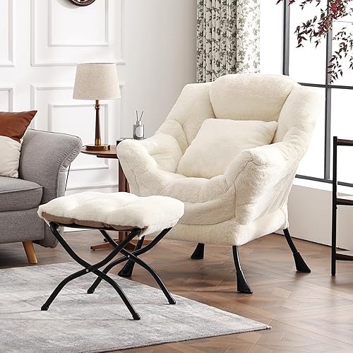 Miniatura 5 de Silla perezosa grande con otomana, silla de lectura decorativa con una almohada, acogedora silla de salón con reposabrazos, sofá de ocio para sala