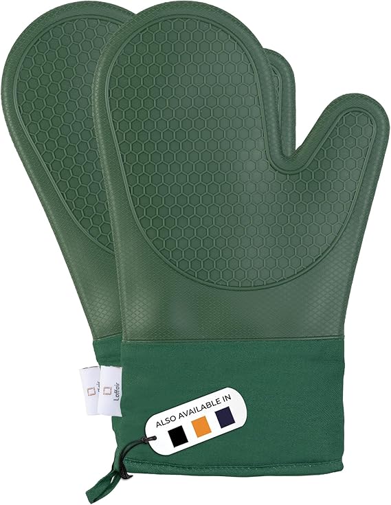 Silicone Oven Gloves Heat Resistant by Laffair Green Oven Gloves