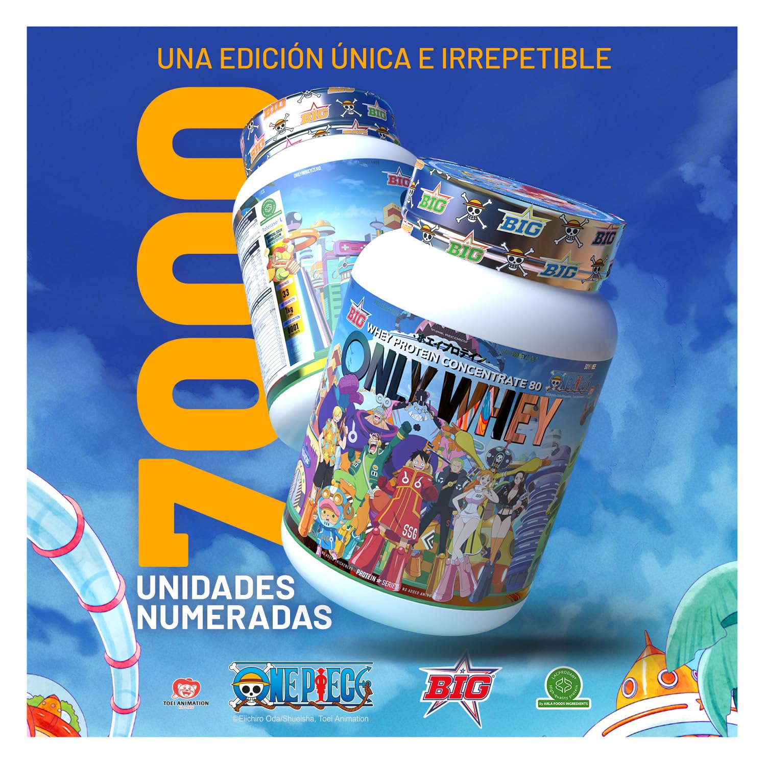 BIG - Protéine Whey One Piece - Drop édition limitée avec hologramme officiel et 12 tasses à collectionner. Whey Protein Matière première Premium pour masse musculaire (1 kg, saveur tropicale Sour