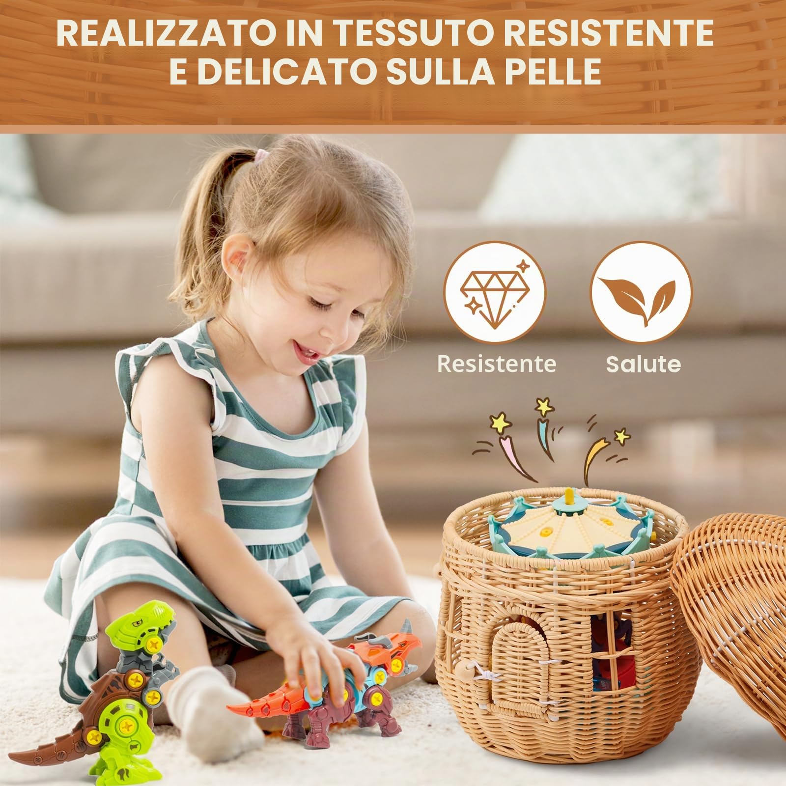 Cesto in Rattan fatto a mano a forma di fungo per conservazione giocattoli, organizzazione esterna e arredamento domestico
