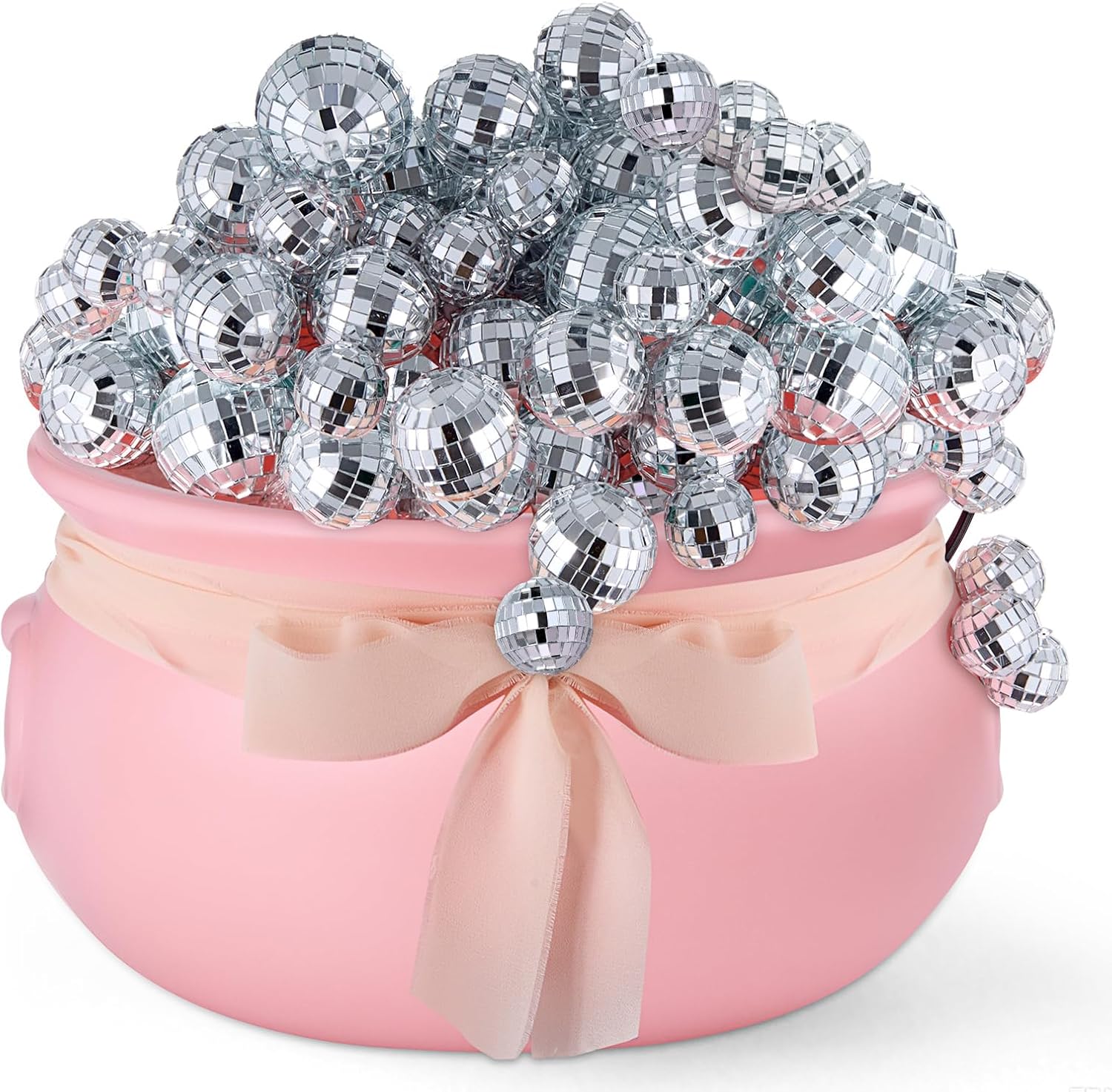 62 Pcs Pink Halloween Cauldron Disco Ball Decorations Indoor DIY Bubbling Cauldron 12.6 Inch Pink Witches Pot Halloween Party Kitchen Table Home Decoration Set