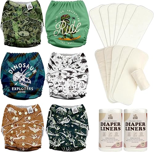 Mama Koala Pañales de tela para bebé 3.0 con 6 inserciones, con 6 inserciones de algodón de cáñamo Bboo de 6 capas y 2 rollos de forros naturales