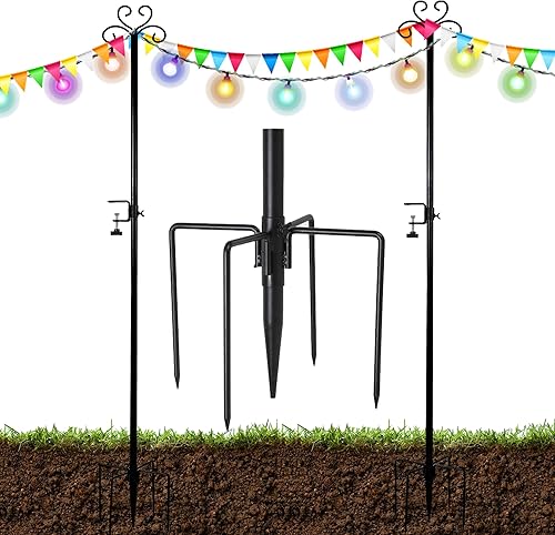 Poste de luz de 10 pies, paquete de 2 postes de metal multiusos para cadena de luces en el exterior, colgar, jardín, fiestas, campamento, patio