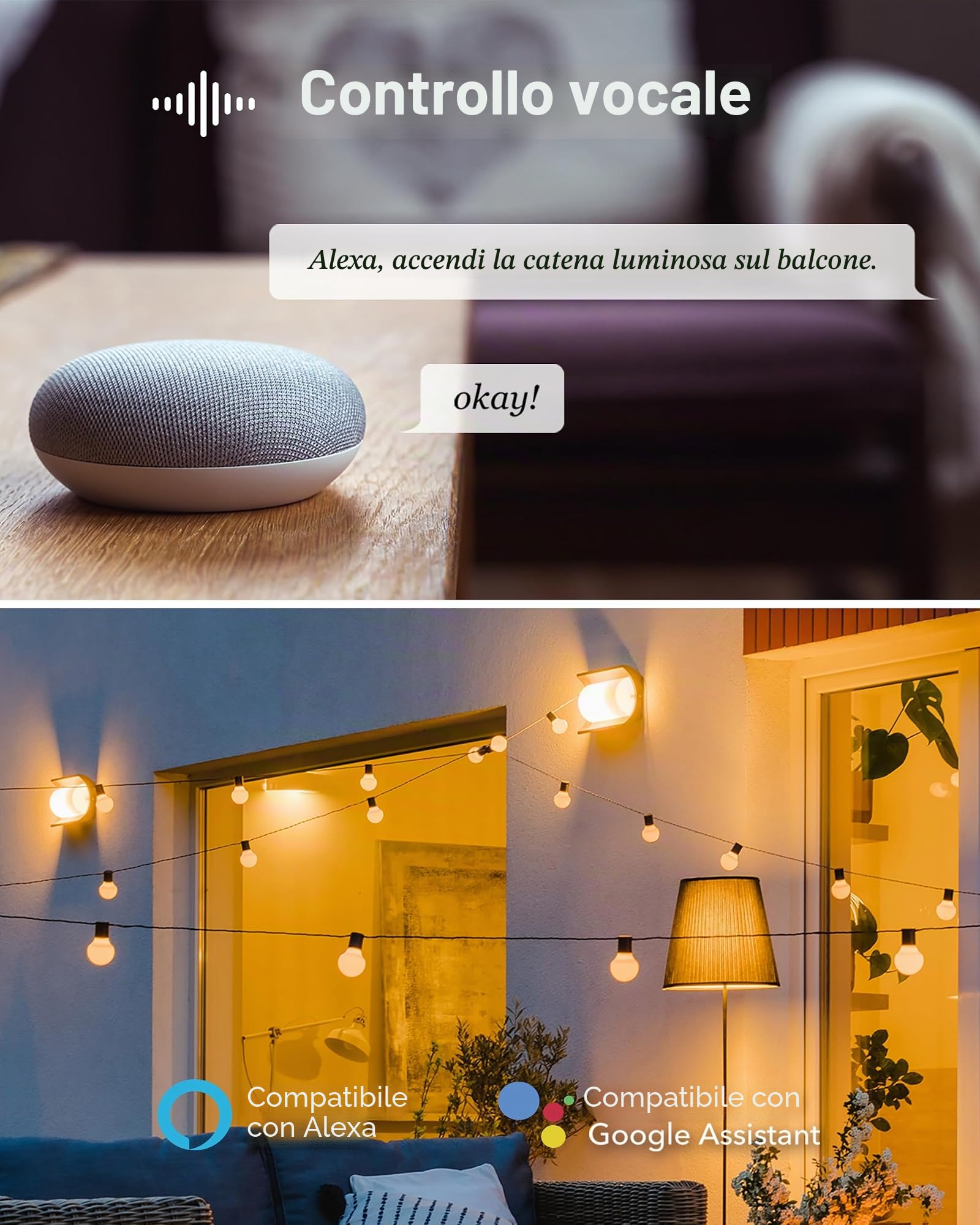 HBN Presa WLAN Outdoor con 2 uscite, 16 A 3600 W Smart presa esterna, IP54 impermeabile, doppia presa Wi-Fi per esterni, compatibile con Alexa e Google Assistant, cavo da 1,5 m