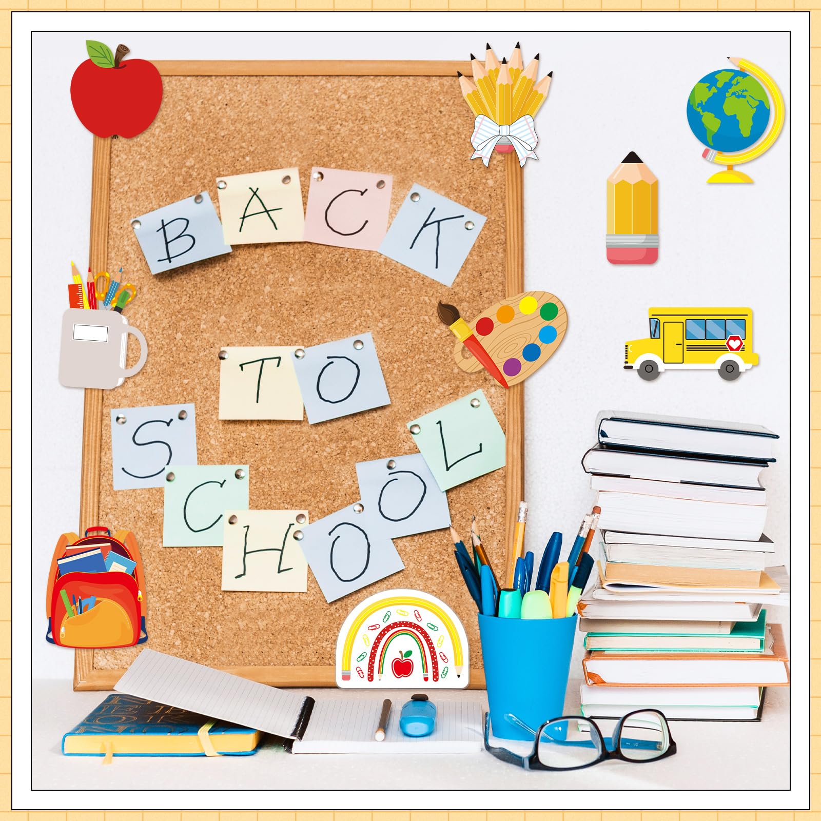 Epakh Lot de 36 découpes pour la rentrée scolaire, découpes de bus scolaire pour salle de classe, tableau noir, tableau d'affichage, fournitures de fête pour enfants et enseignants