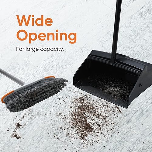 Miniatura 6 de Recogedor plegable comercial con mango largo y ruedas, recogedor vertical negro para el hogar, oficina, cocina, taller, escuela y más, color negro,