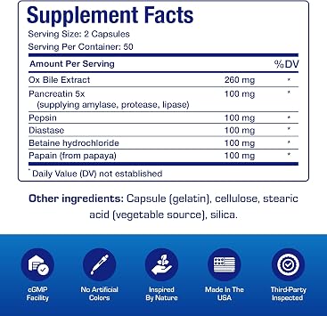 Multi Digestive Enzymes with Ox Bile Supplement - Clinical Strength Digestion Supplement with Pancreatin Pancreatic Enzymes for Protein Carb & Fat Digestive Support & Reduced Stomach Discomfort