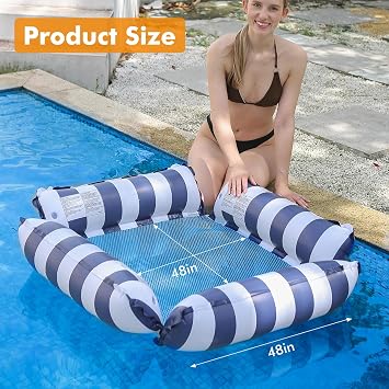 Adult Inflatable Pool Floats, 4-in-1 Water Hammock Pool Float Chair with Cooling Mesh Seat, Portable Floating Lounge Raft for Swimming Pool, Lake, Beach, Hot Tub & Summer Vacation